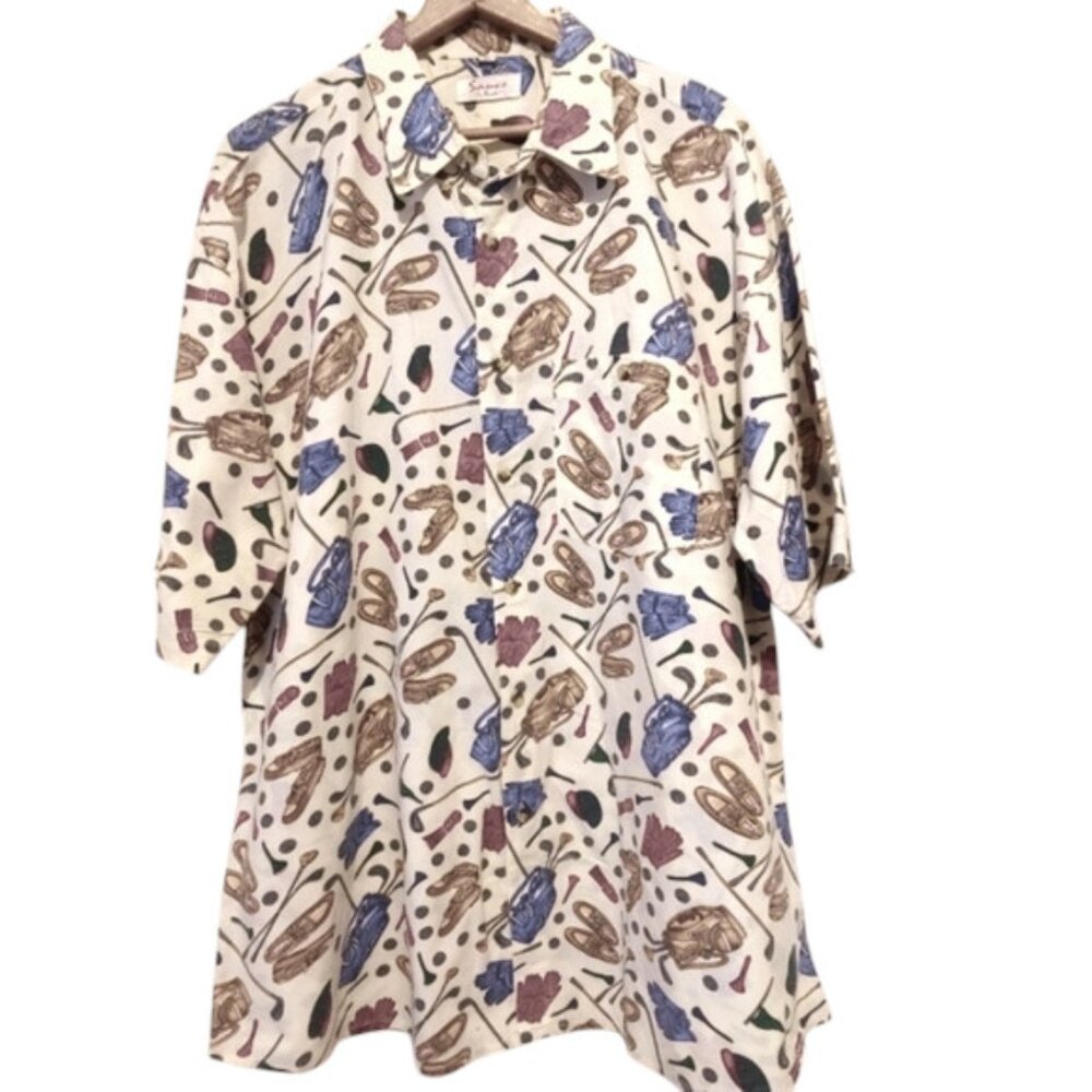Vintage Sauce by Berne Shirt Golf All Over Print Button Up Short Sleeve Mens XL